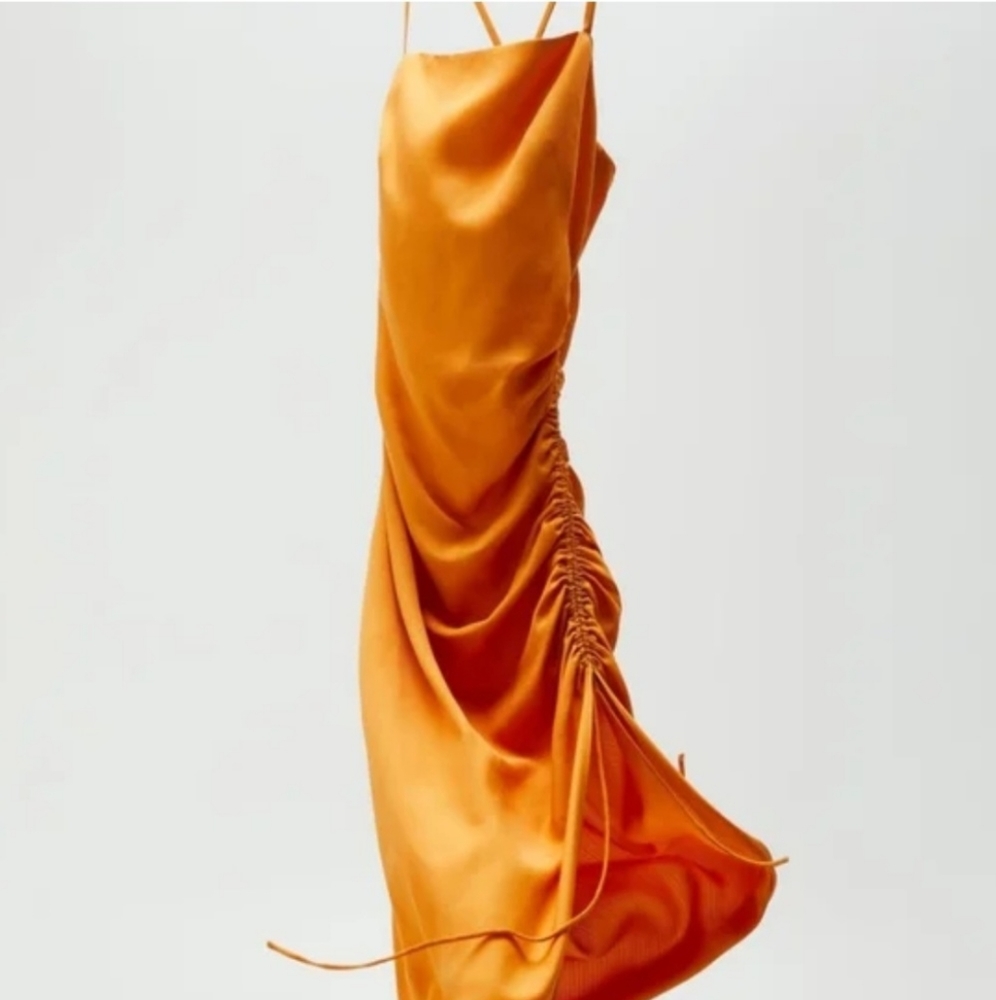 Zara Linen Blend Orange Strappy Dress - Picture 6 of 11